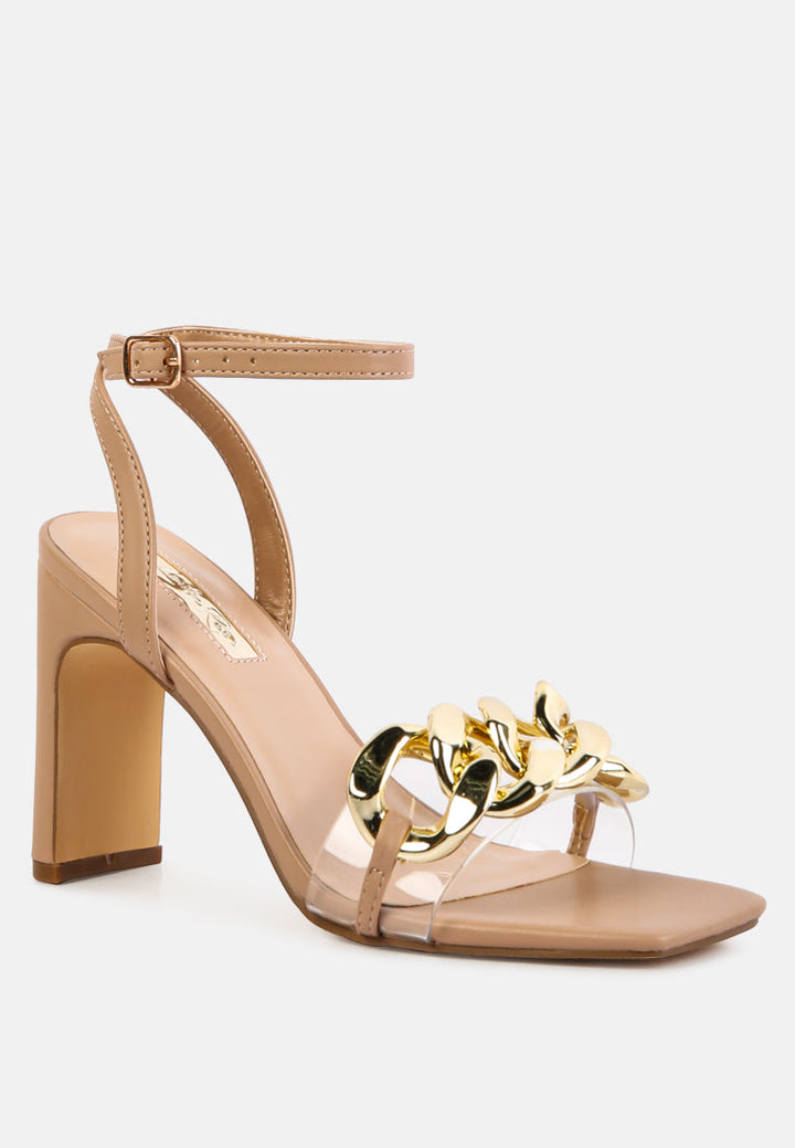 Bottom Kiss Chain Strap Italian Block Heel Sandals-1