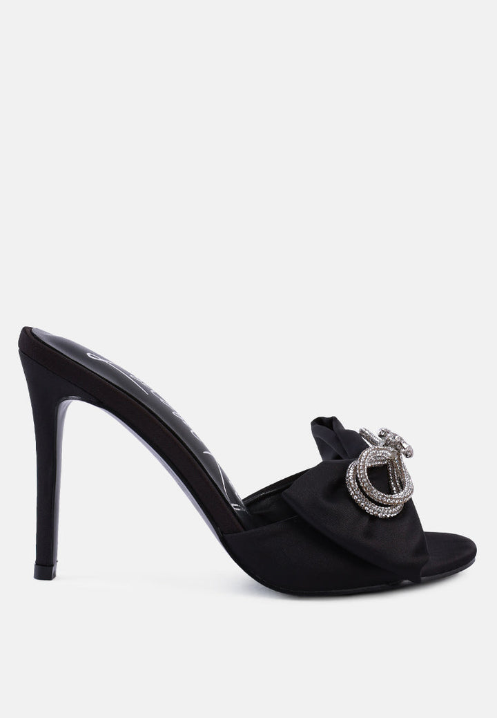 Brag In Rhinestone Embellished Bow Satin Heels-6