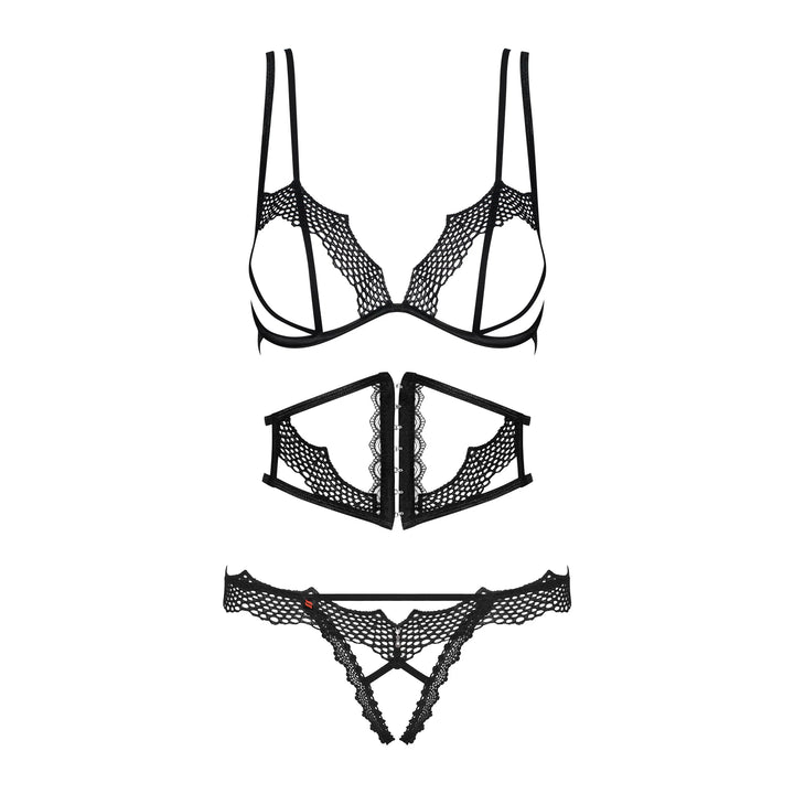 Ultra Sexy Open Cup Crotchless String 3 Piece Lingerie Set Bravelle-2
