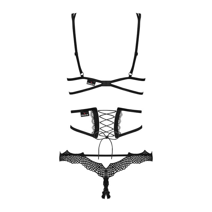 Ultra Sexy Open Cup Crotchless String 3 Piece Lingerie Set Bravelle-3