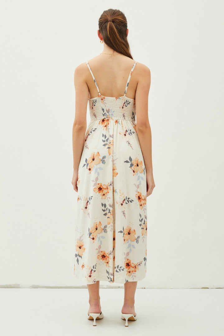 Be Cool Floral Button Down Cami Midi Dress-1