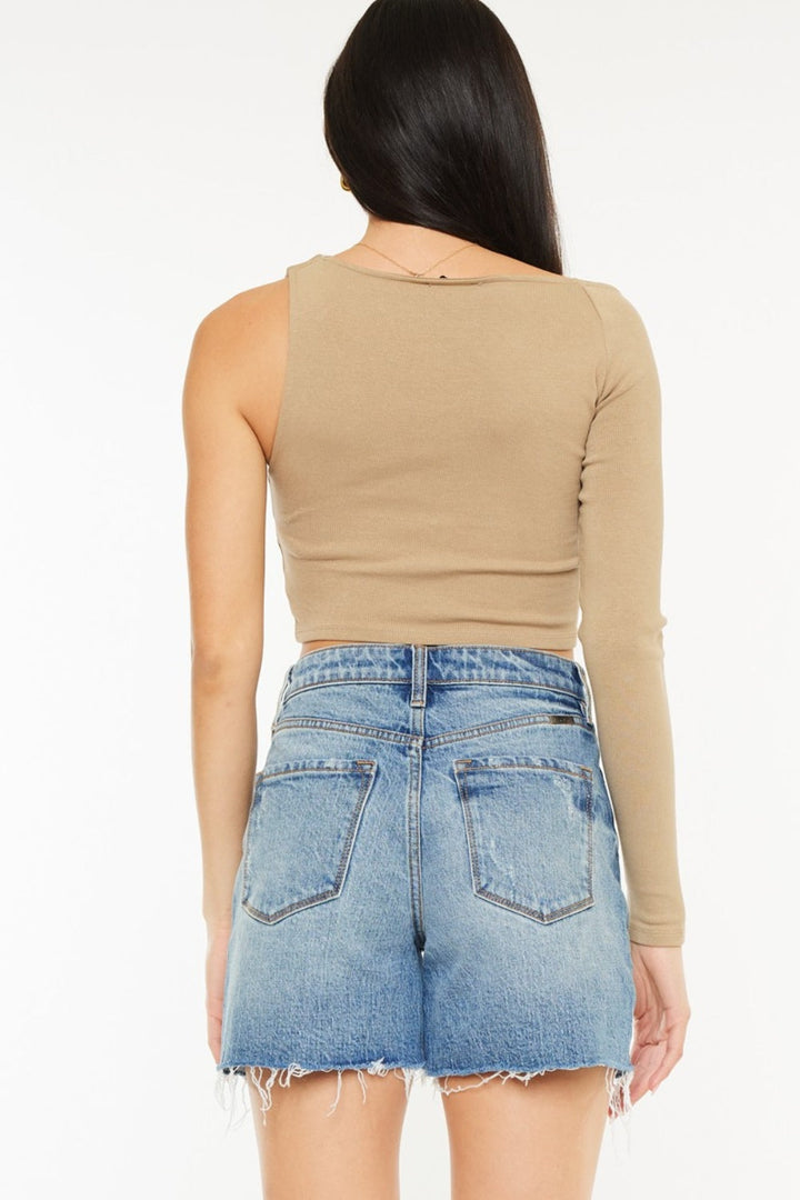 Kancan Full Size Raw Hem High Waist Denim Shorts-4