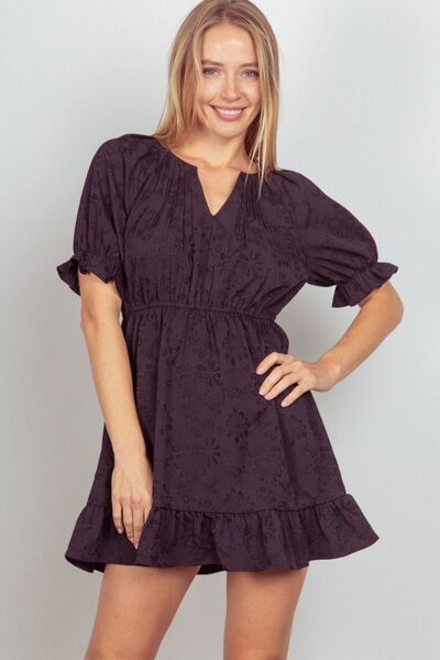 VERY J Floral Textured Woven Ruffled Mini Dress-0