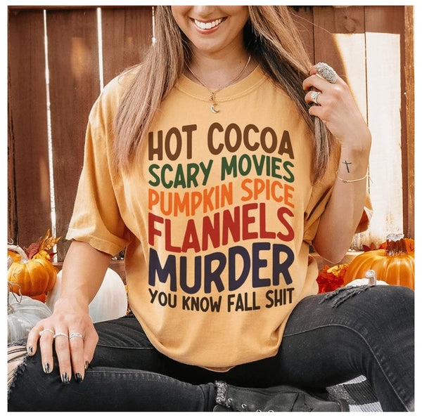 Hot Cocoa Scary Movies Pumpkin Spice Flannels T-Shirt
