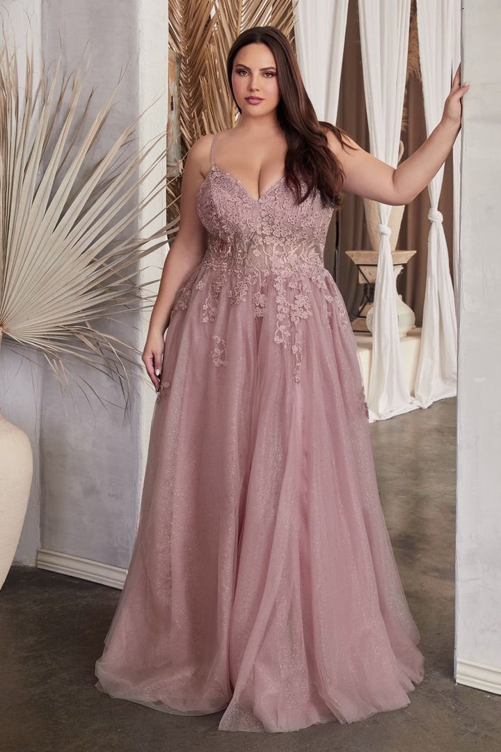 A-Line Lace & Tulle Sweetheart Embroidered Lace Plus Size Long Prom Dress CDC148C-1