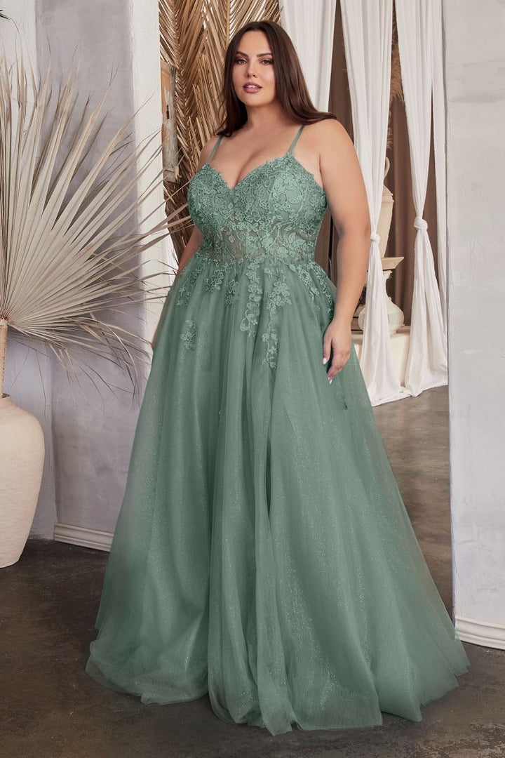 A-Line Lace & Tulle Sweetheart Embroidered Lace Plus Size Long Prom Dress CDC148C-2