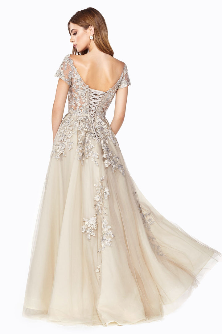 A-line Embellished Bodice Tulle Layered Skirt Laced Corset Prom & Bridesmaid Dress CDC20-1