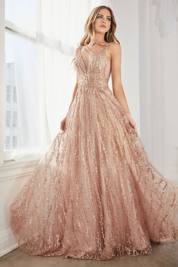 Embellished Glitter Lace Straps A-Line Long Ball Dress CDC32 Sale-0