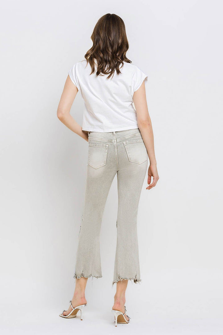 Lovervet Distressed Raw Hem Cropped Flare Jeans-4