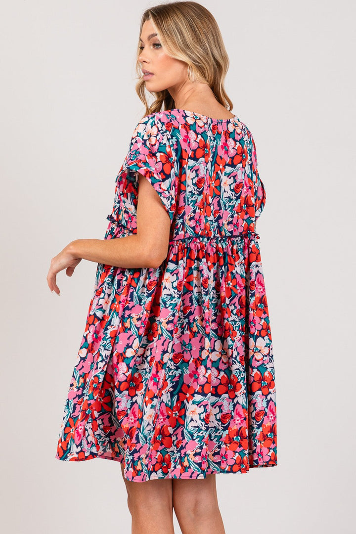 SAGE + FIG Floral Button Down Short Sleeve Mini Dress-1