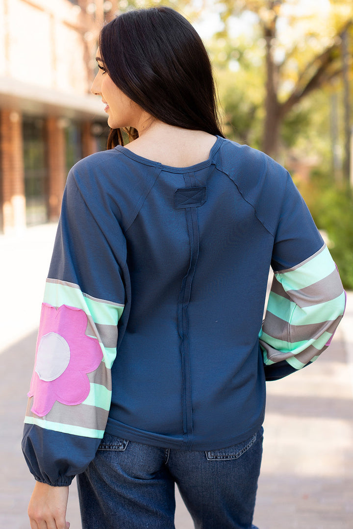 Sara Flower Raglan Sleeve Top-1