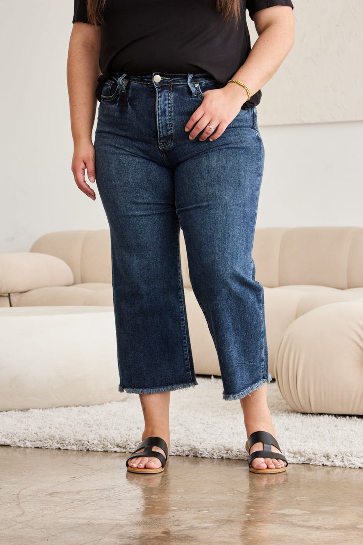 RFM Full Size Tummy Control High Waist Raw Hem Jeans-2