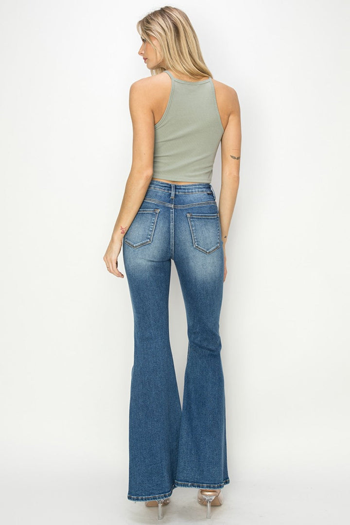 RISEN Full Size High Rise Front Seam Detailed Flare Jeans-4