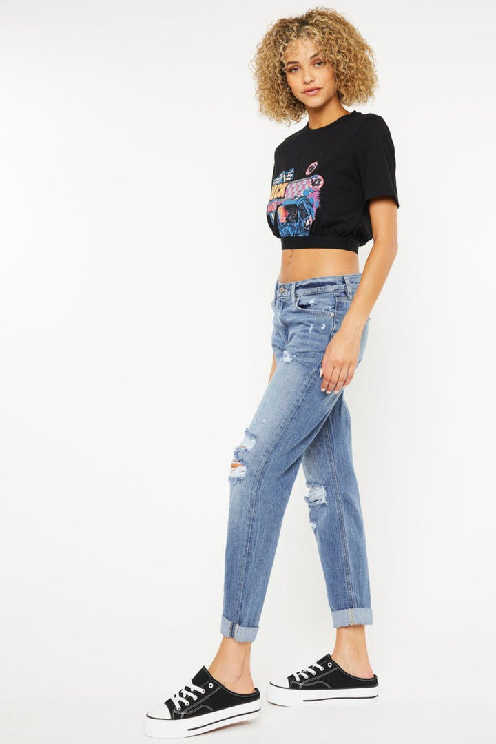 Kancan Mid Rise Distressed Straight Jeans-2
