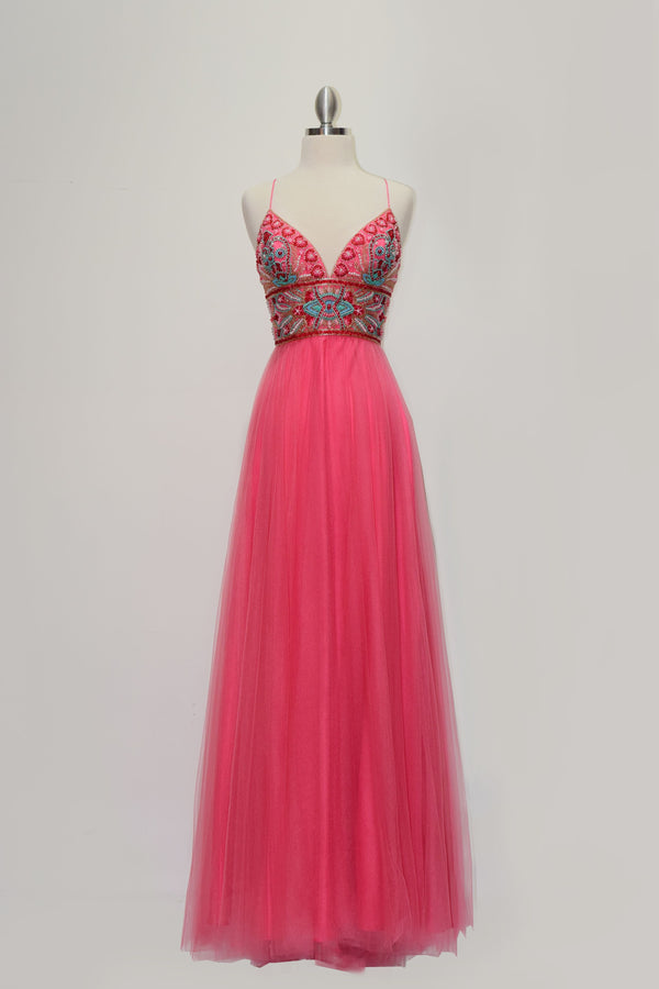 A-line spaghetti strap beaded dress-0