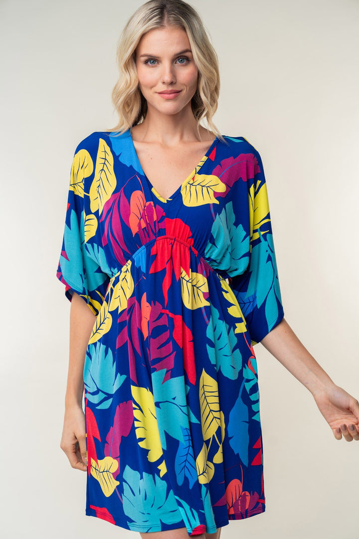 White Birch Full Size Printed V-Neck Mini Dress-4
