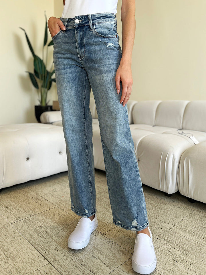 Judy Blue Full Size High Waist Distressed Straight Jeans-2
