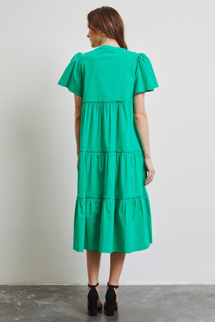 HEYSON Full Size Cotton Poplin Ruffled Tiered Midi Dress-1