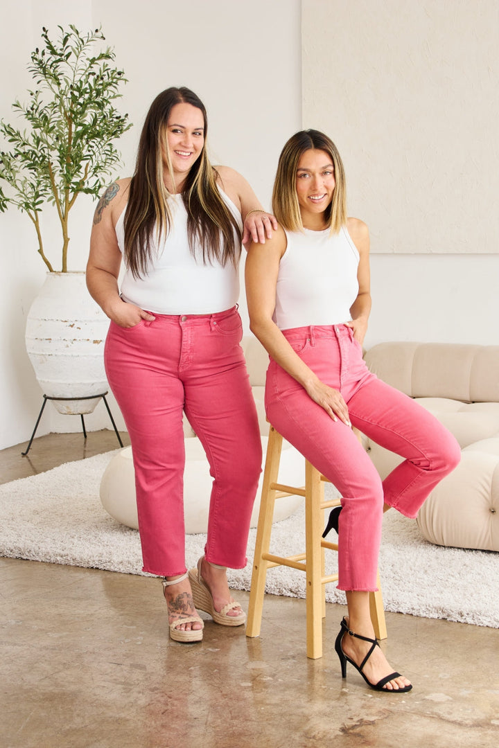 RFM Crop Dylan Full Size Tummy Control High Waist Raw Hem Jeans-2