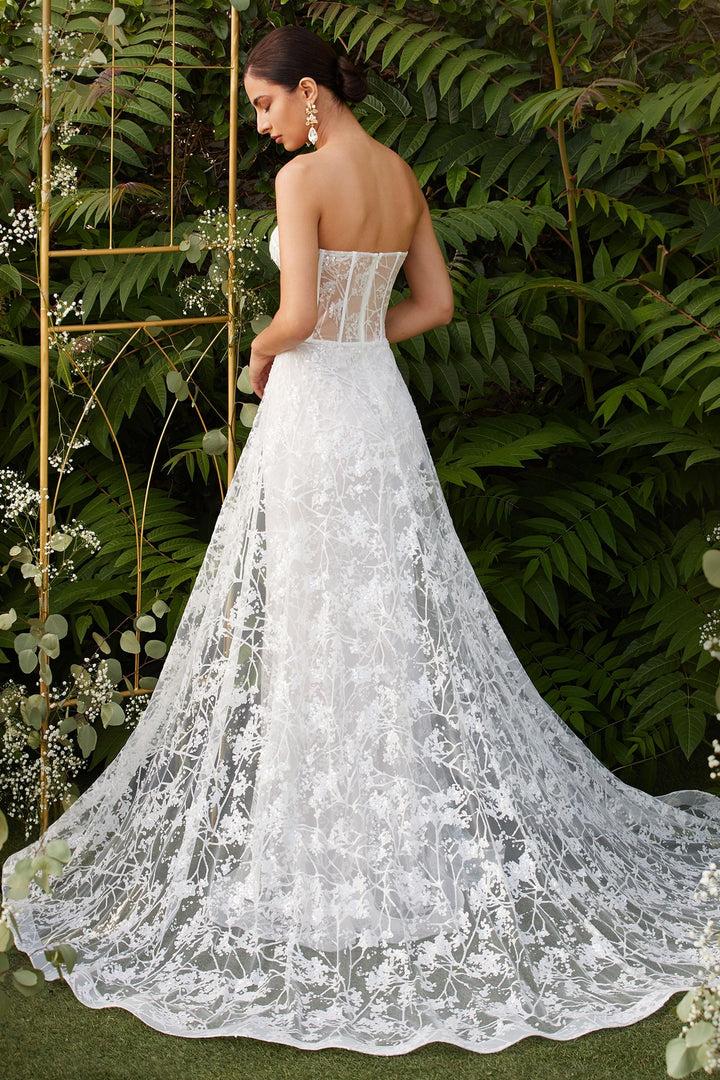 Fitted Overskirt Sheer Embellished Floral Corset Mermaid Long Bridal Dress CDCB046W-3