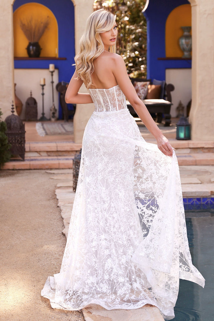 Fitted Overskirt Sheer Embellished Floral Corset Mermaid Long Bridal Dress CDCB046W-1