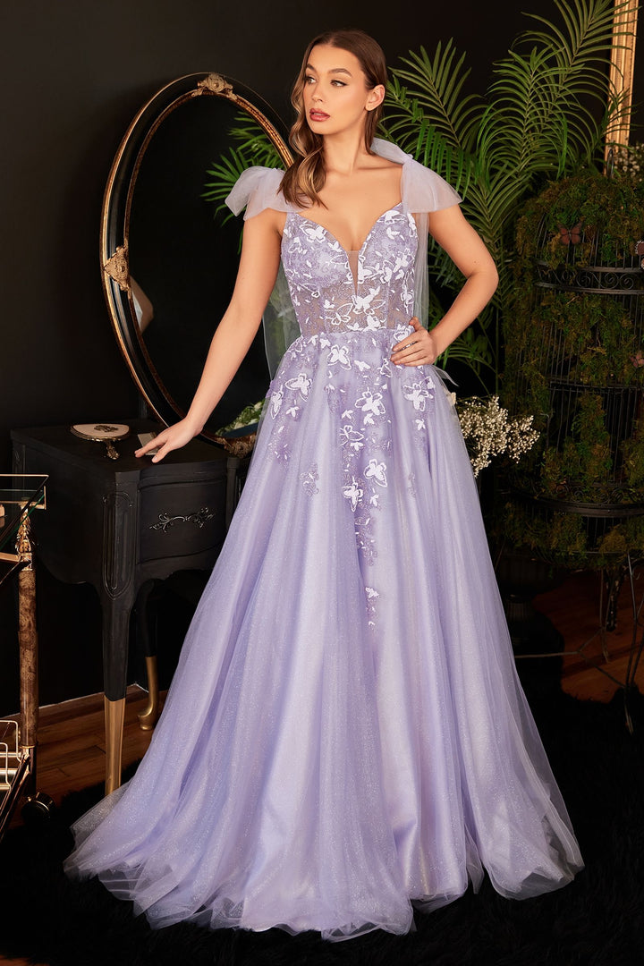 A-Line Tulle Detail V-neck Pointy Back Bodice Adorable Long Prom & Bridesmaid Dress CDCB097-2