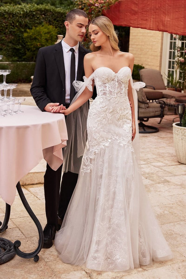Off The Shoulder Mermaid Sweetheart Open Back Long Wedding Dress CDCB125W-0