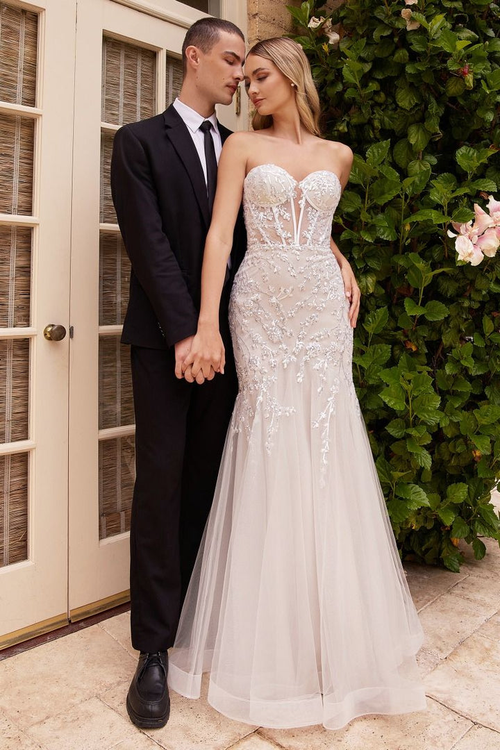 Strapless Embellished Mermaid Tulle Skirt Long Wedding Dress CDCB126W-0