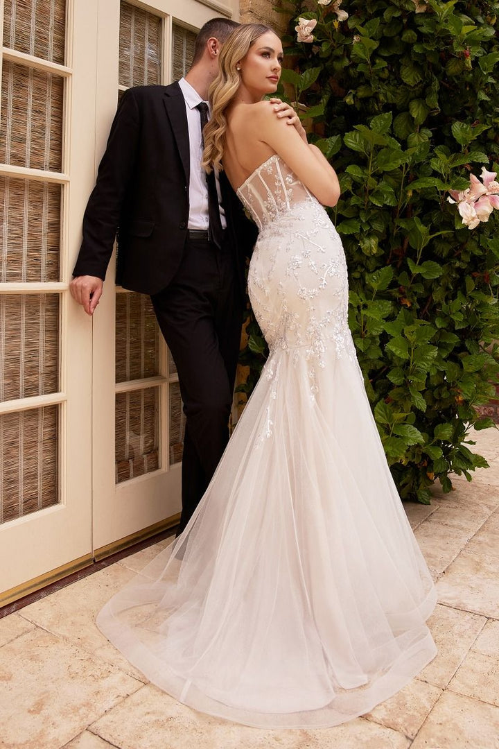 Strapless Embellished Mermaid Tulle Skirt Long Wedding Dress CDCB126W-1
