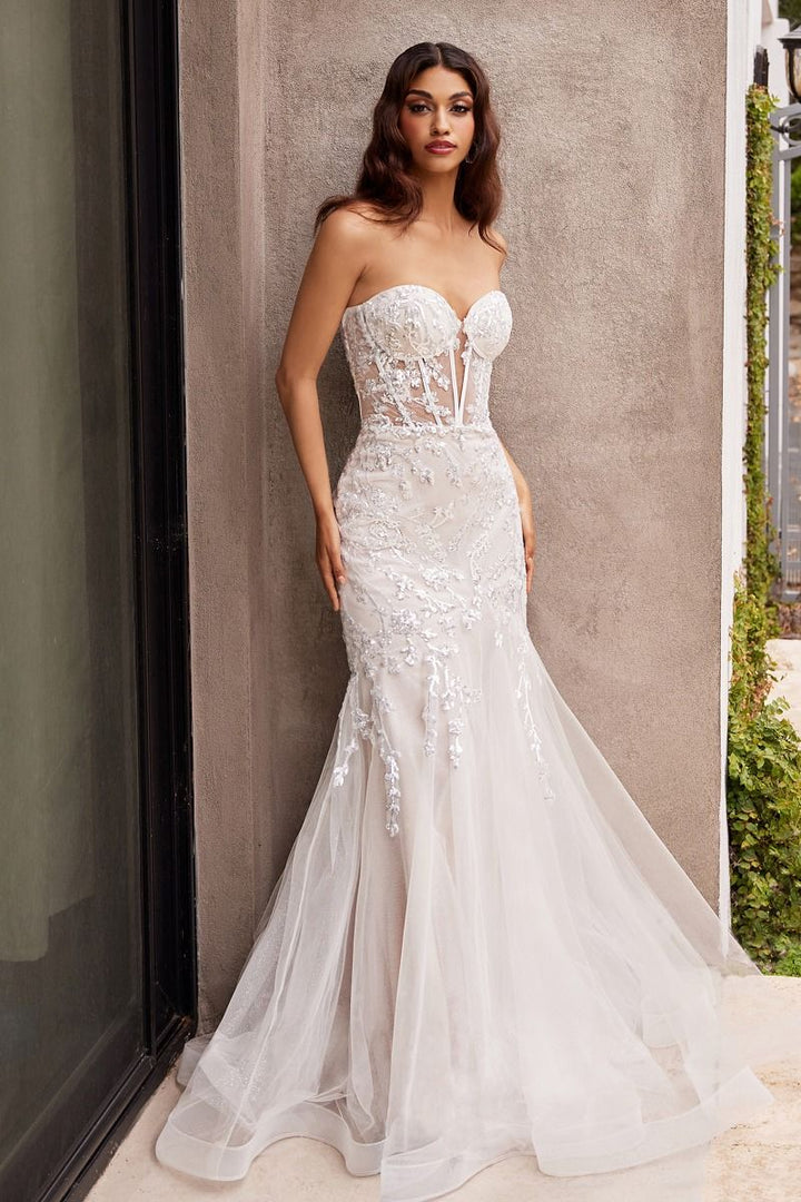 Strapless Embellished Mermaid Tulle Skirt Long Wedding Dress CDCB126W-3