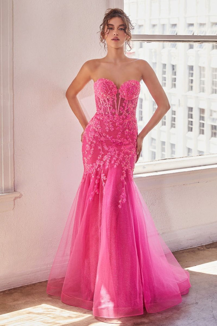 Strapless Embellished Mermaid Sweetheart Embroidered Bodice Long Prom Dress CDCB139-0