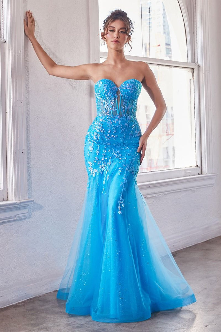 Strapless Embellished Mermaid Sweetheart Embroidered Bodice Long Prom Dress CDCB139-1