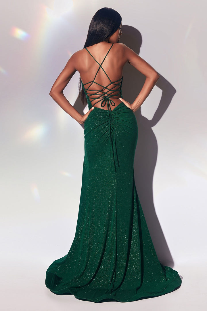 Sparkly Stretch Fitted Illusion V-Neck Open Back Mermaid Long Prom & Bridesmaid Dress CDCC2162-3