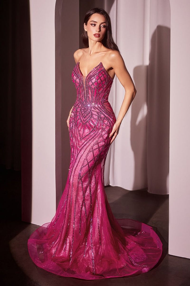 Strapless Embellished Glitter Mermaid Sweetheart Long Prom Dress CDCC6018-4