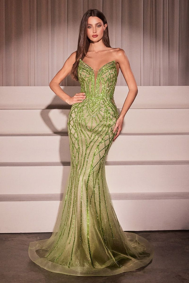 Strapless Embellished Glitter Mermaid Sweetheart Long Prom Dress CDCC6018-3