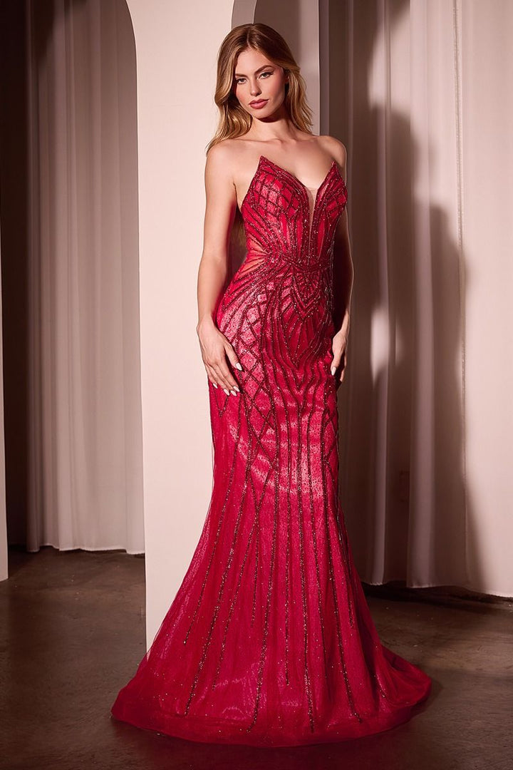 Strapless Embellished Glitter Mermaid Sweetheart Long Prom Dress CDCC6018-1