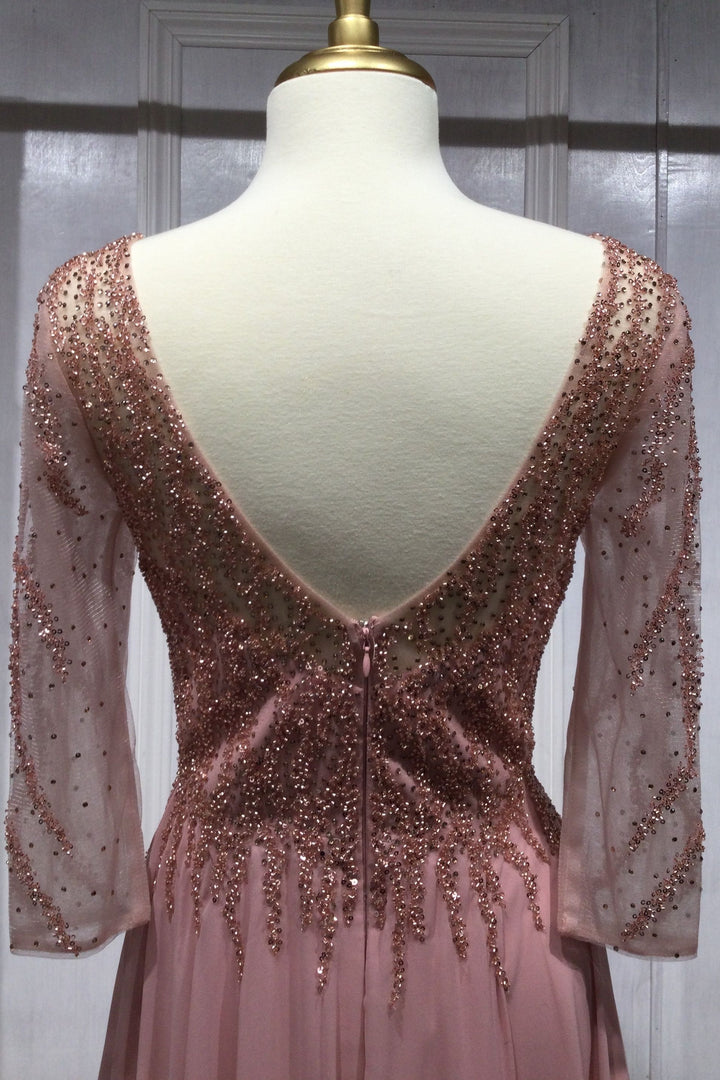 Chiffon A-Line Long Sleeve Gown-3