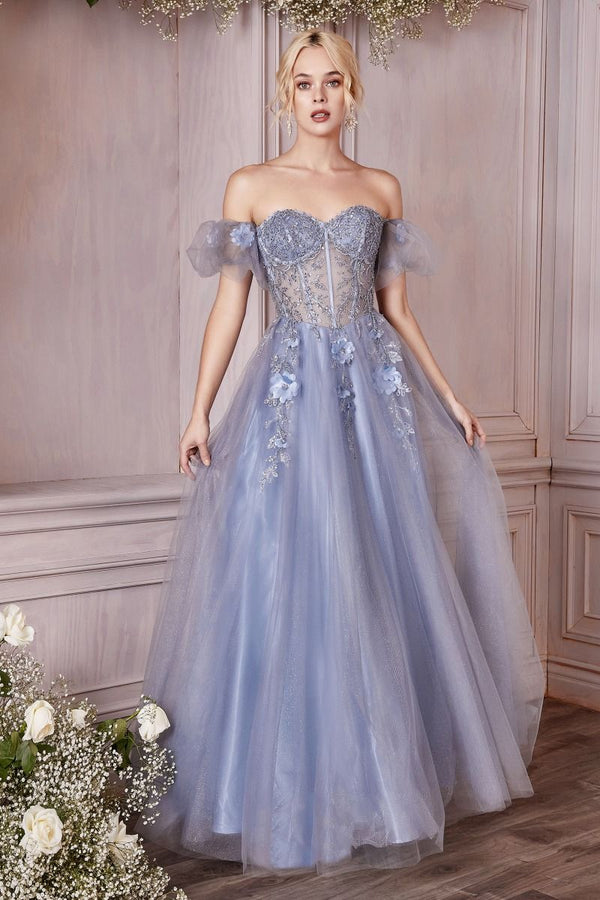 Strapless Layered Tulle Structured Embroidered Sequin Appliqué Long Ball & Prom Dress CDCD0191-0