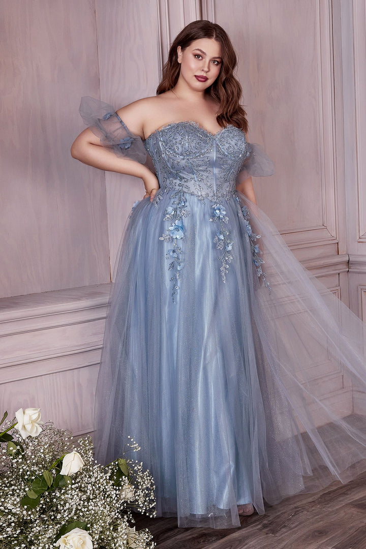 Strapless A-Line Gown And Puff Sleeves-4