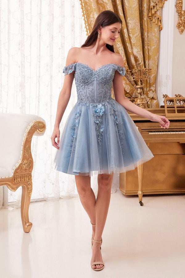Lace A-line off the shoulder Embroidered Bodice Short Cocktail & Homecoming Dress CDCD0194-0