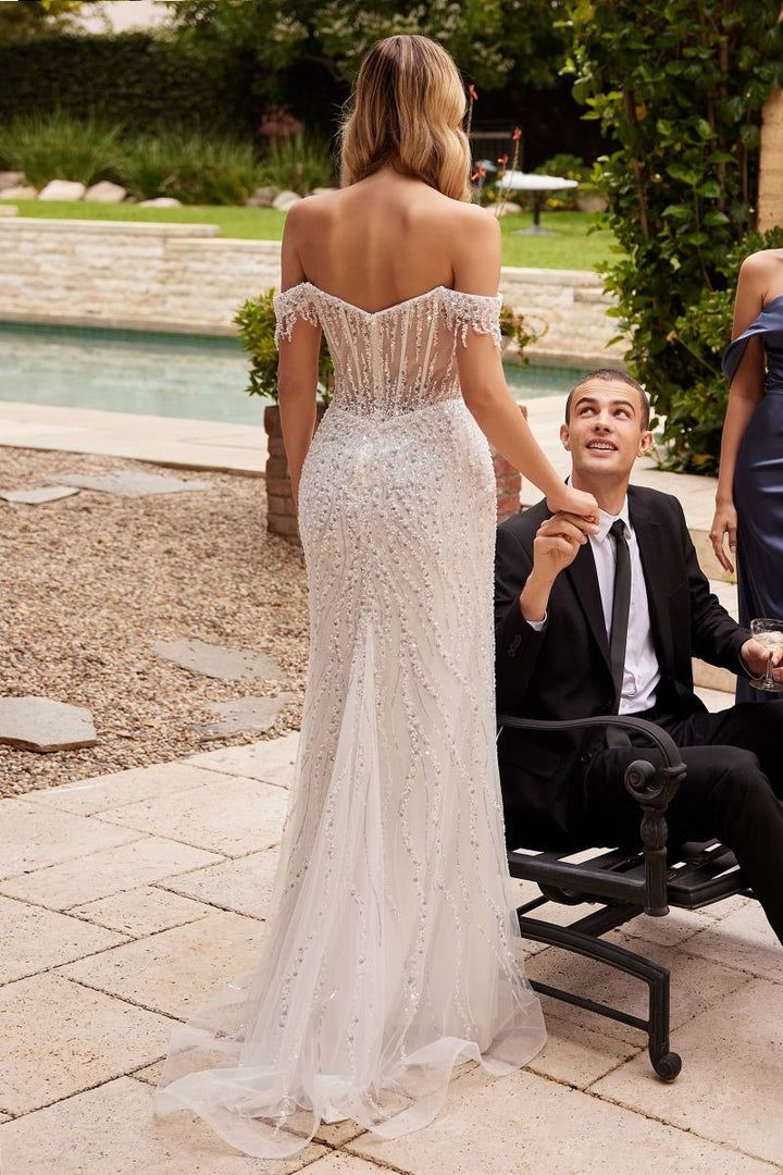 Off The Shoulder Embroidered Sequin Sweetheart Long Wedding Dress CDCD0203W-1