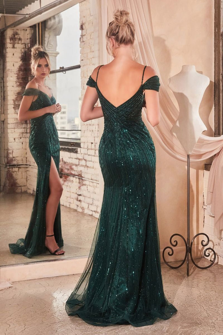 Off Shoulder Fitted Embellished Sequin Open Back Long Prom Dress CDCD0219-3