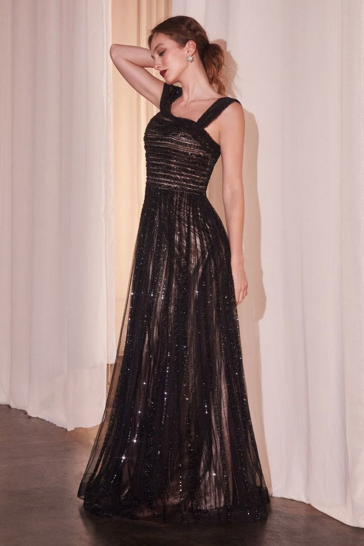 Asymmetrical Off Shoulder A-Line Embellished Beads Long Mother Of The Bride Dress CDCD0238-5