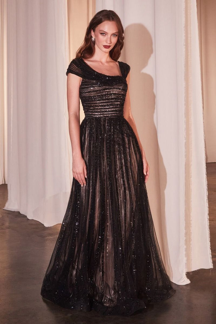 Asymmetrical Off Shoulder A-Line Embellished Beads Long Mother Of The Bride Dress CDCD0238-3