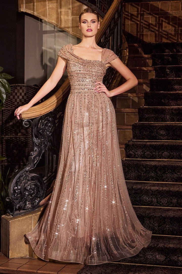 Asymmetrical Off Shoulder A-Line Embellished Beads Long Mother Of The Bride Dress CDCD0238-6