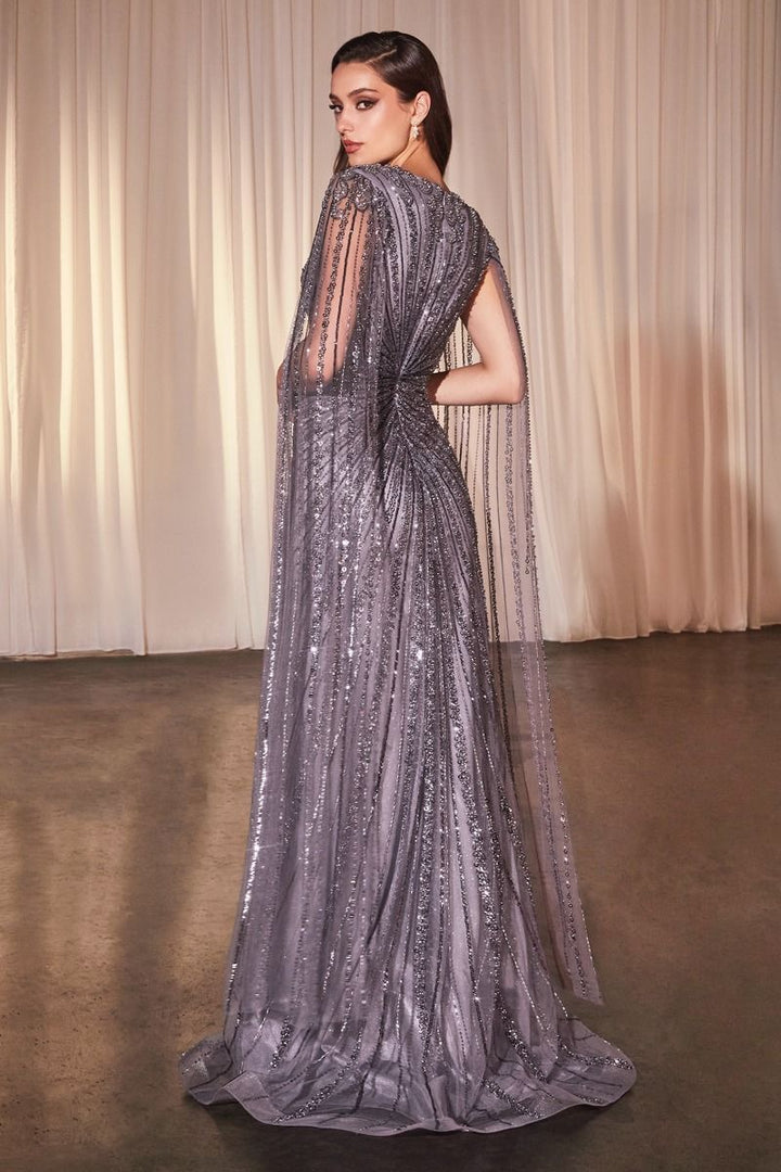 Long Sleeve Fully Beaded Sheath Gown-4