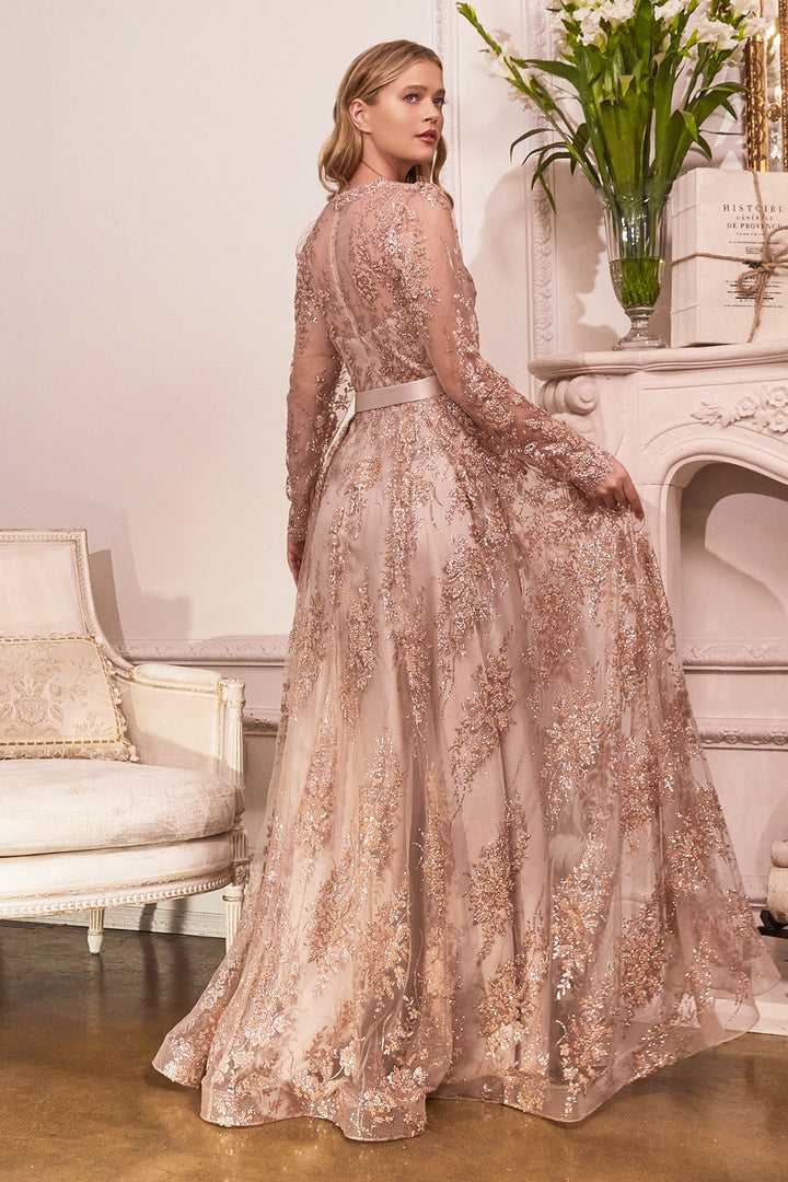 Plus Size Long Sleeve V-neck Glitter Sequin A-line Long Mother of Bride Dress CDCD233C-2