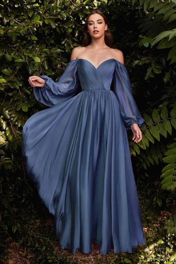 Long Sleeve Chiffon A-Line Dress-5