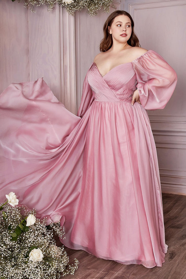 Long Sleeve A-Line Chiffon Dress-5
