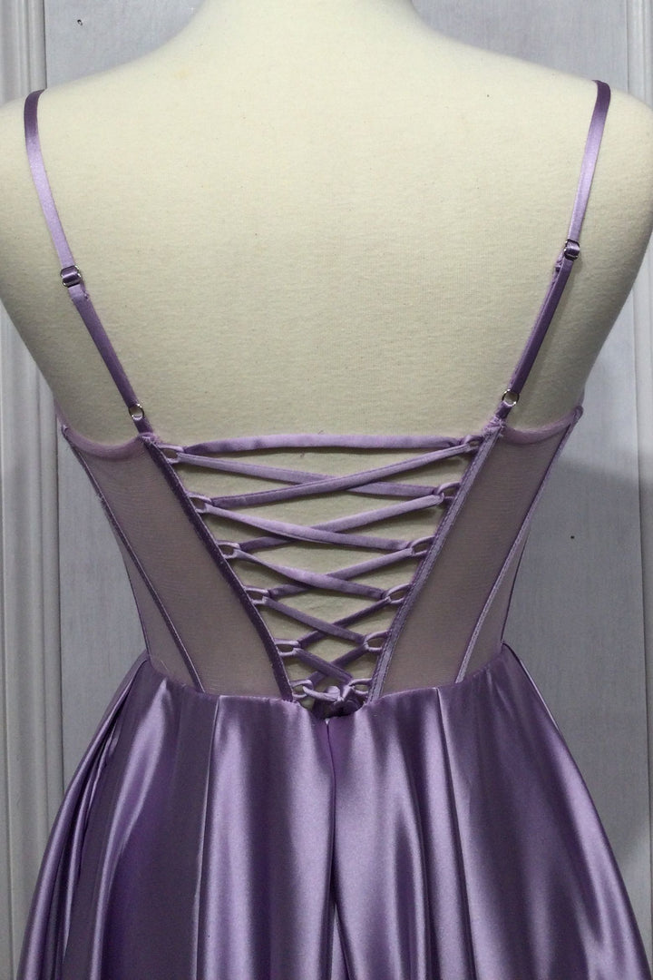 Corset Satin Sheer Cowl Neck Bust Embellishment Bodice A-line Long Prom & Bridesmaid Dress CDCD276-3